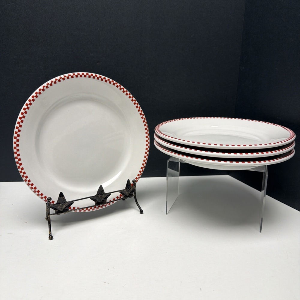 Crown Rego Oneida 8" Salad / Bread Plates Set Of 4 Red Checked